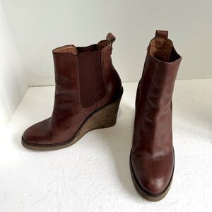 Lucky Brand Womens Brown LK-Fedora Leather Wedge Ankle Chelsea Booties Size